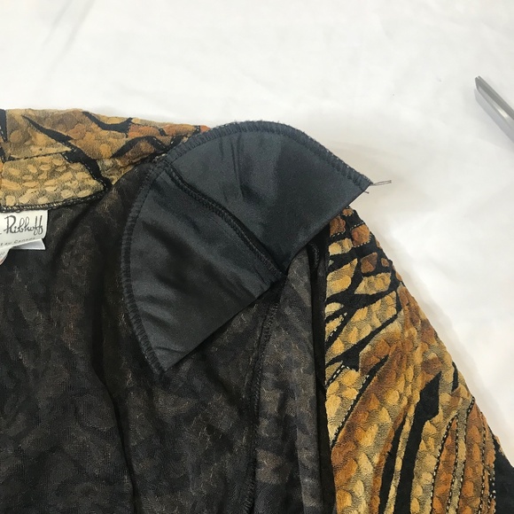 Retro Abstract Print Drape Jacket/Kimono Jacket/Abstract Metallic Open Front - Picture 15 of 16